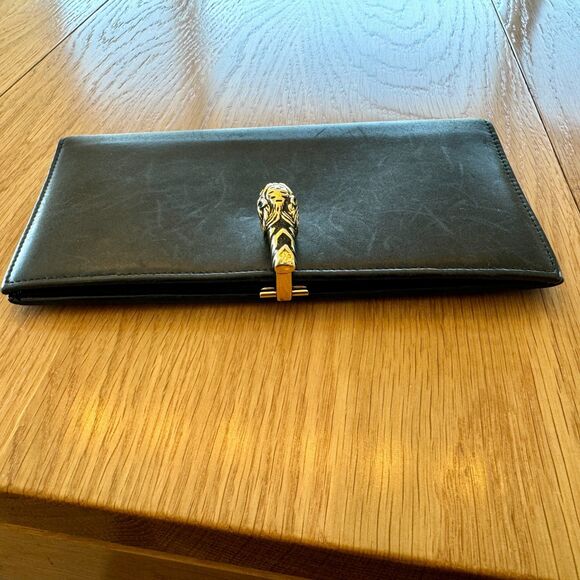 Vintage Gucci Tiger Head Black Leather Bi-Fold Wallet - Rare - Picture 9 of 14